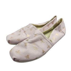 Toms Shoes Womens Size 11 Pink Gold Bumblebee Honey Bee Flats Slip On